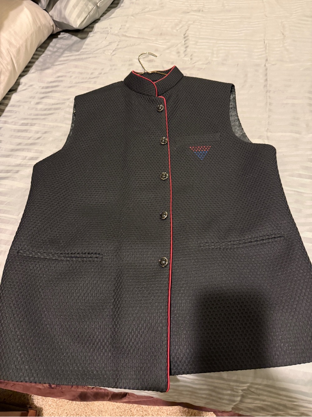 Avenue Dark Navy Nehru Jacket with Red Piping